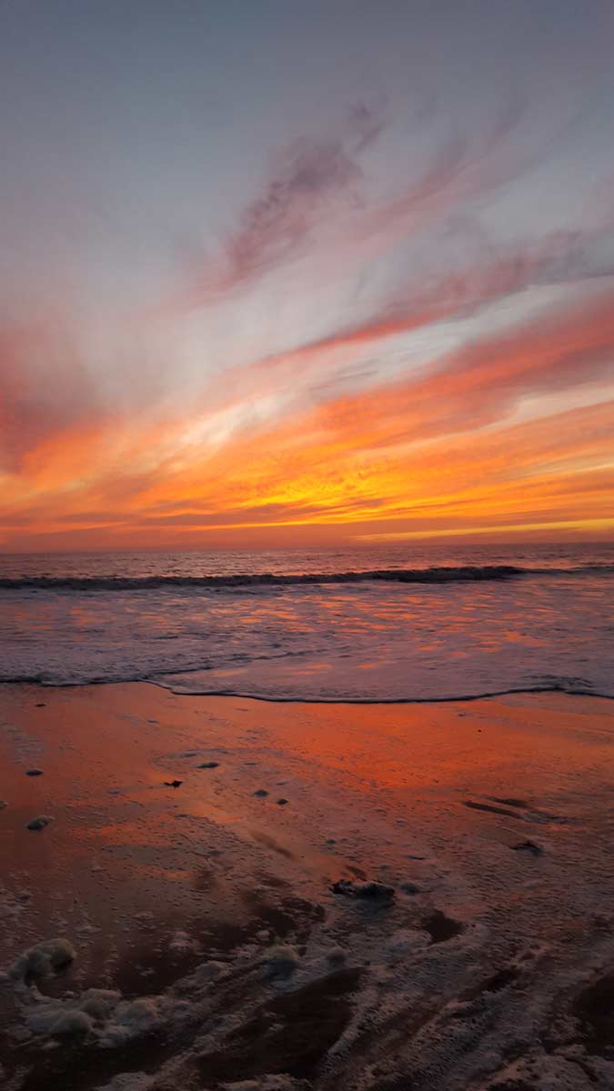 Bright red sunset over the ocean