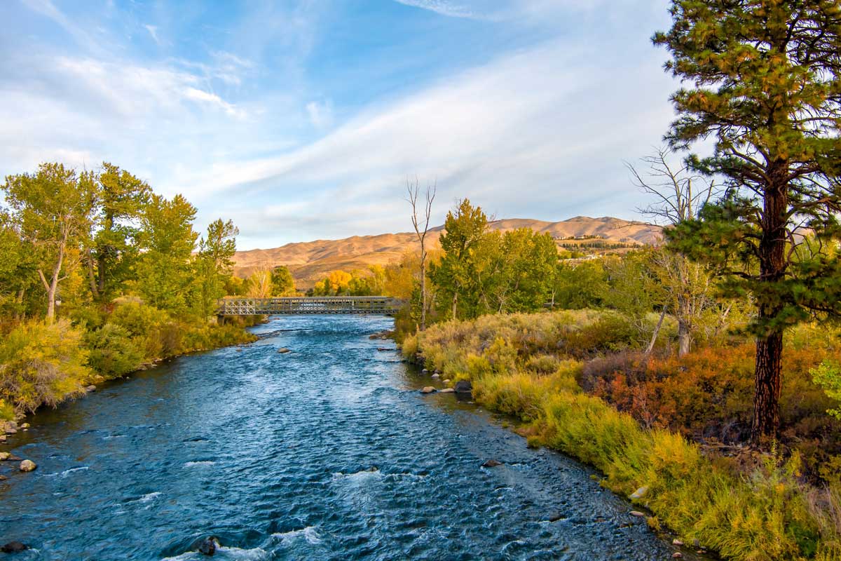 Reno blue river water with beautiful skyline