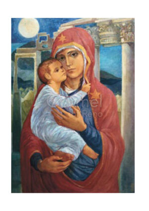 Painting of Mary holding baby Jesus.