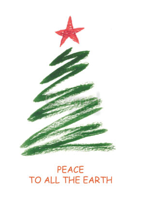 Contemporary illustration of a Christmas Tree, with the word: Peace to all the earth