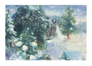 Painting of a winter forest