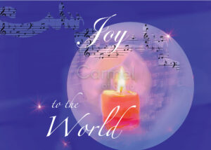 Illustration of a candle in the middle of the words: Joy to the World
