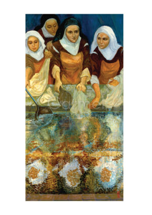 Painting of St. Therese and other sister doing laundry.