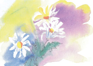 Pastel painting of daisies on a colorful background