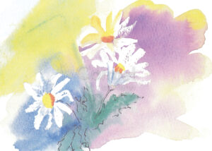 Painting of daisies on a colorful background