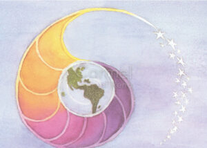Illustration of stars resembling a shell, with the earth in the middle.