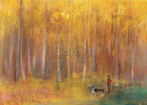 Painting of a forest in the daytime.