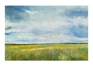 Painting of a vast prairie, under a cloudy sky