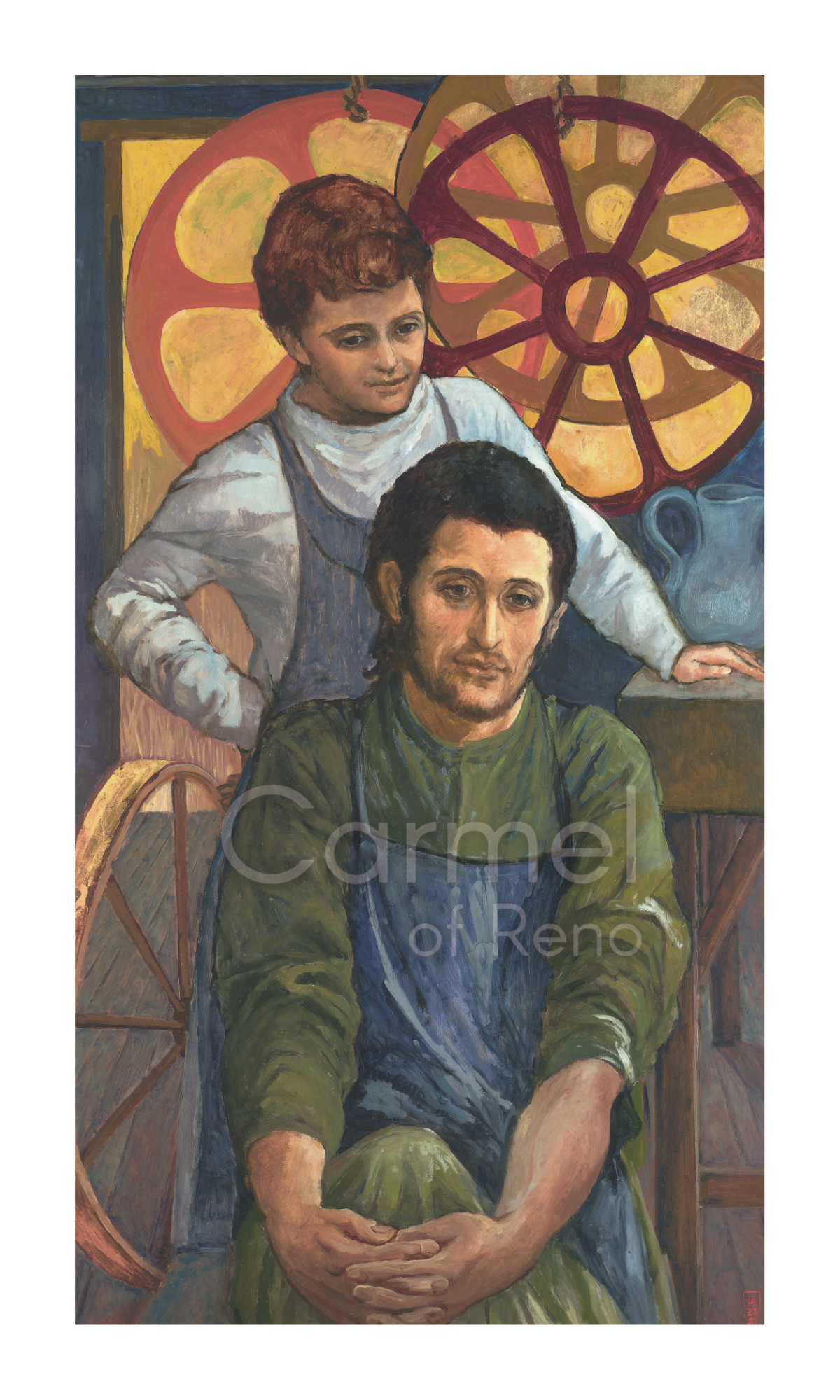Painting of Joseph with an adolscent Jesus.