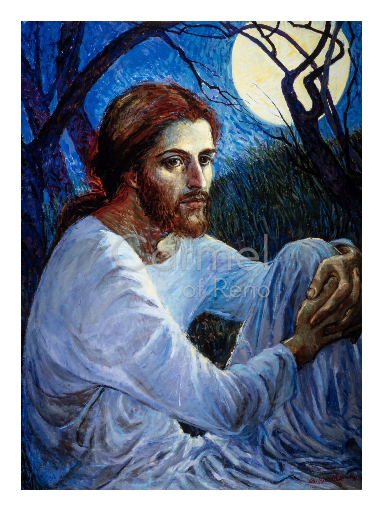 Painting of Jesus on a riverbank