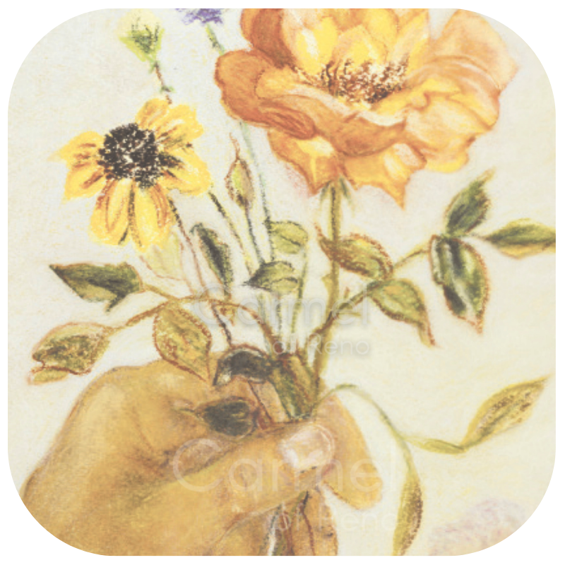 rose and black-eyes daisy being held by a hand