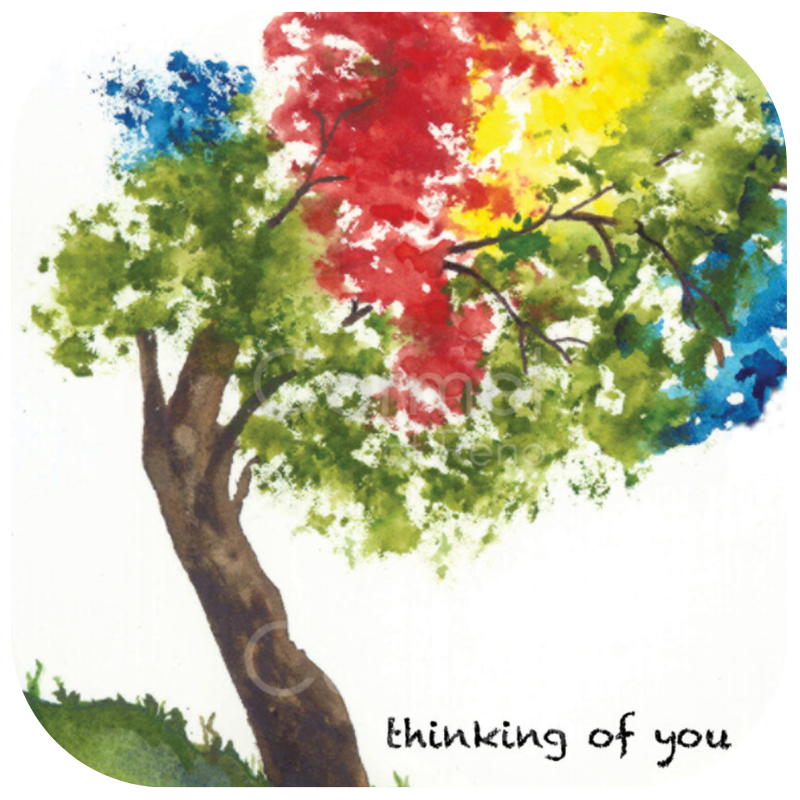 a rainbow-colored tree showing many seasons